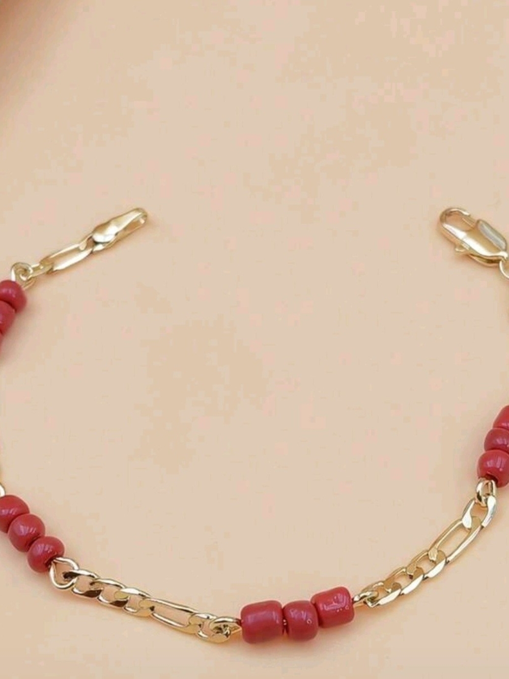 Gold Plated Bracelet with Red Bead Accents - Women's Jewelry